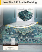 RELEANY Area Rugs Square 6ft Washable Non-Slip, Floral Vintage Distress Print Pattern Medallion Carpet for Living Room Bedroom Dining Room, Teal Green Lake Blue Turquoise