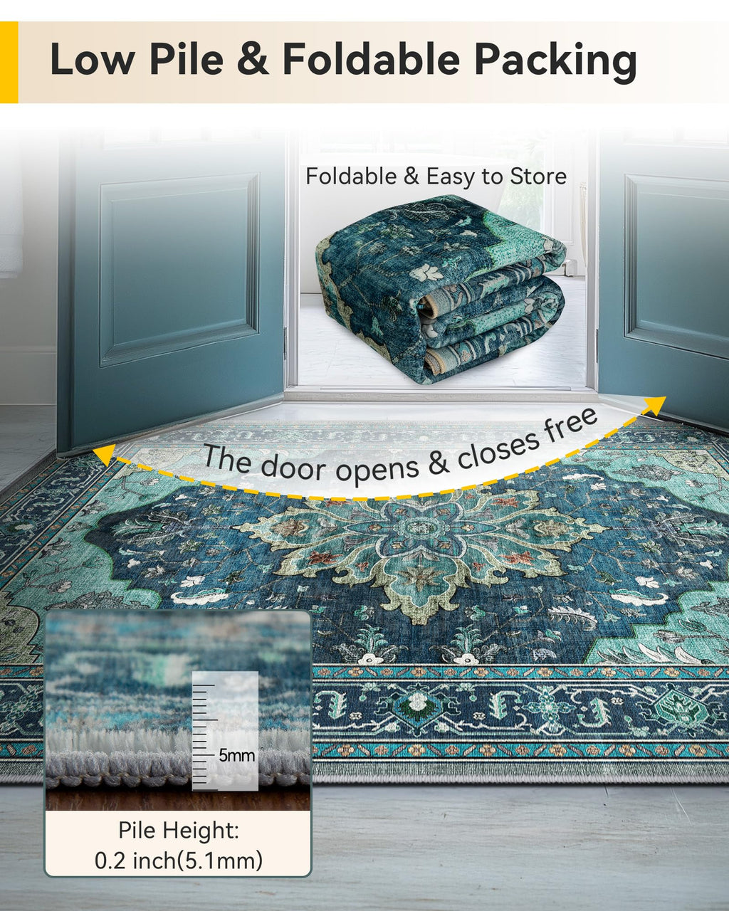 RELEANY Washable Area Rug, Runner 3'x9', Teal