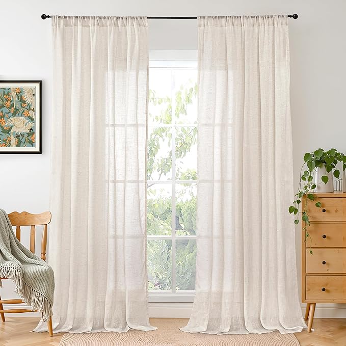 BGment Linen Curtains 90 Inch Lenth for Living Room, Oatmeal Long Window Drapes Rustic Country Textured for Farmhouse Beroom Dining Room Decor Rod Pocket Lightweight, 2 Panels Set, Each 52 Inch Wide