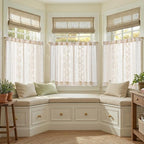 jinchan Belrose Linen Floral Kitchen Curtains 36 inch Length Embroidered Farmhouse Cafe Curtains for Living Room Bathroom Small Windows Curtain Set Sheer Light Filtering 2 Panels Ivory