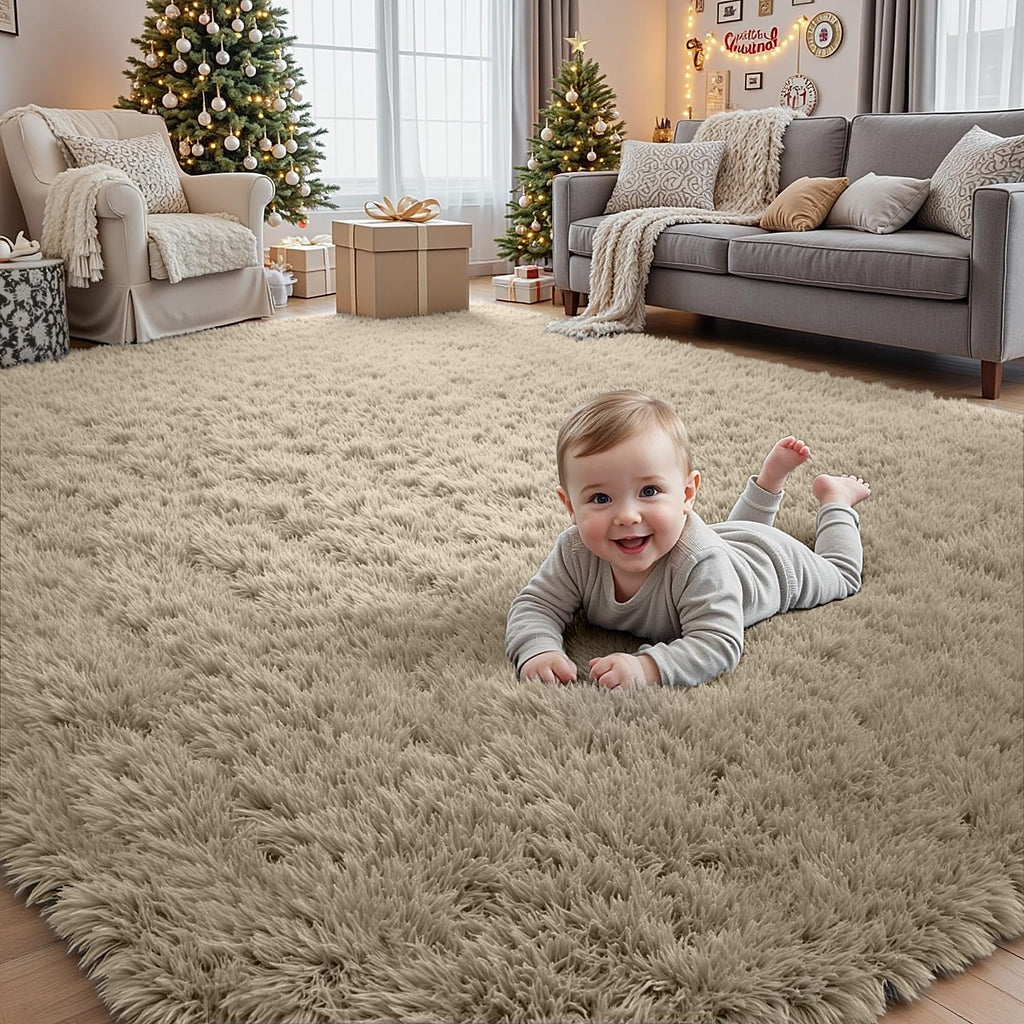 6x9 Fluffy Shag Area Rugs for Living Room Bedroom: Soft Carpet Gray Camel