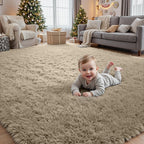6x9 Fluffy Shag Area Rugs for Living Room Bedroom: Soft Carpet Gray Camel