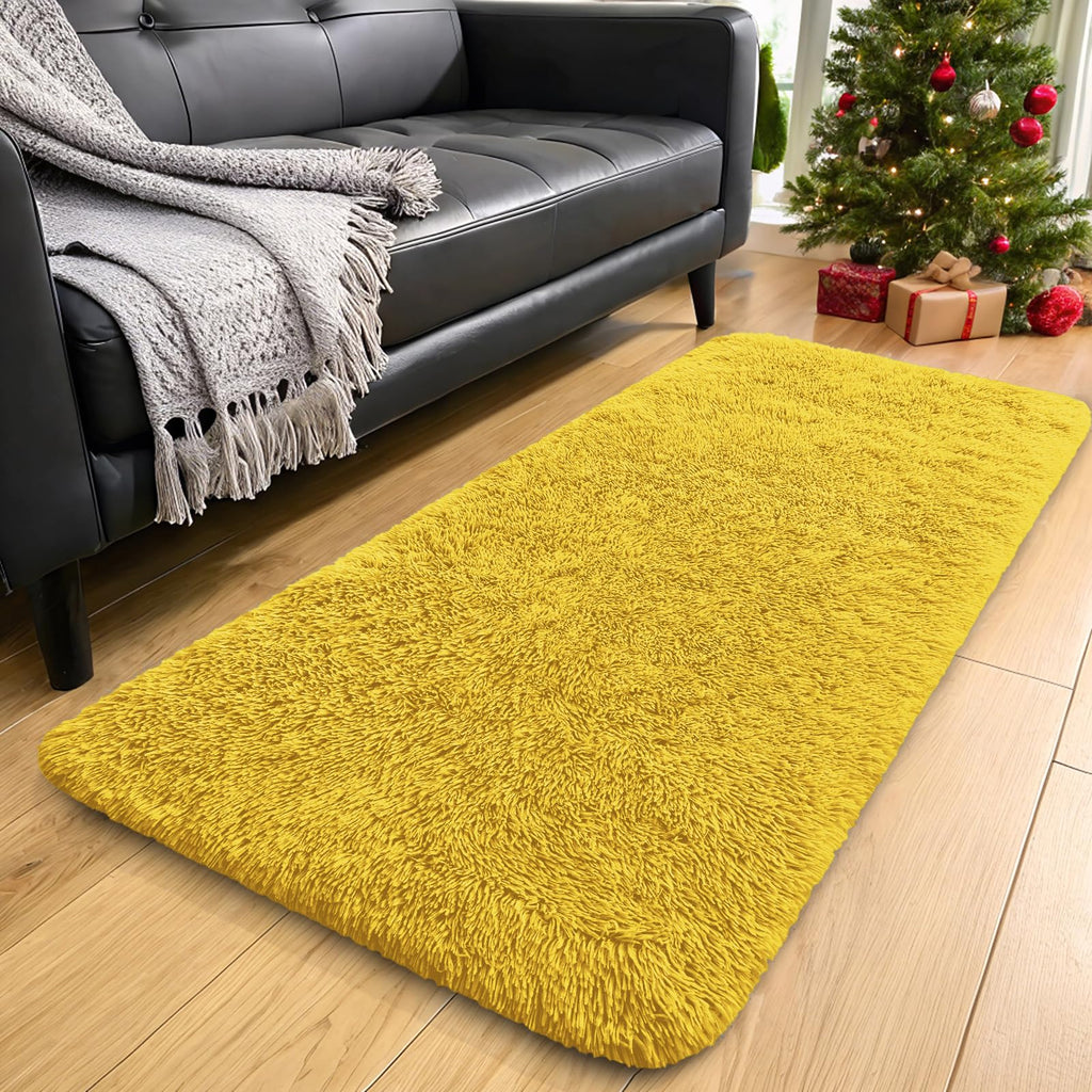 OLANLY 2x6 Machine Washable Runner Rugs for Hallway, Soft Fluffy Shaggy Bedside Rugs for Bedroom, Living Room, Indoor Floor Carpet for Kids Girls and Boys, Nursery Rooms, Home Decor Aesthetic, Yellow
