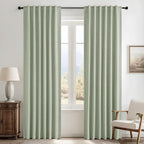 RYB HOME 100% Blackout Sage Green Linen Curtains, Extra Long Light & Heat Blocking Thermal Privacy Protection Neutral Window Drapes for Living Room Bedroom, 52" W x 108" L, 2 Panels Set