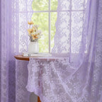 YJ YANJUN Vintage Lace Curtains 72 Inches Long-Victorian Floral Pattern Lavender Sheer Curtain Panels for Living Room Bedroom, Romantic Girls Room Decor 2 Panels 52W x 72L Light Purpel