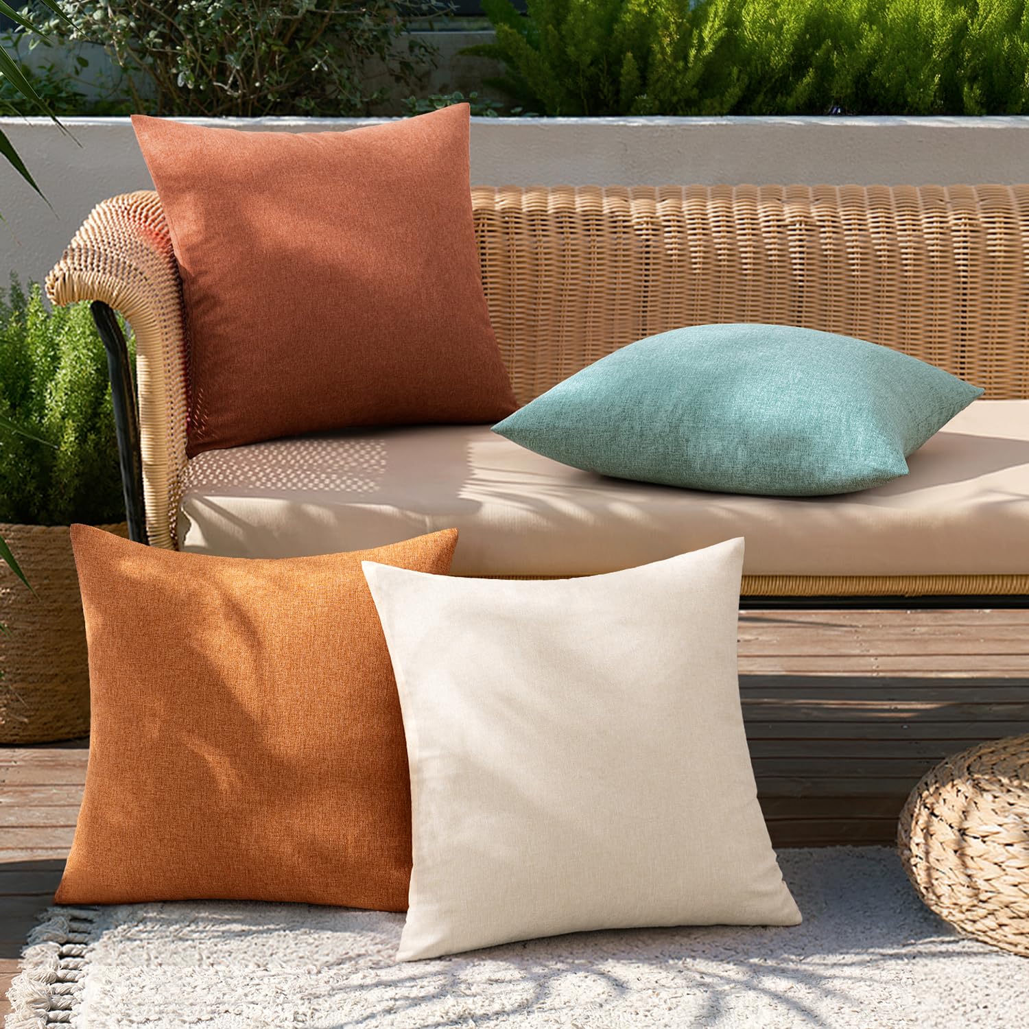 MIULEE Pack of 4 Decorative Outdoor Throw Pillow Covers Linen Waterproof Pillow Covers Summer Farmhouse Cushion Cases for Patio Garden Tent Balcony Couch Sofa 18x18 Inch Orange Rust