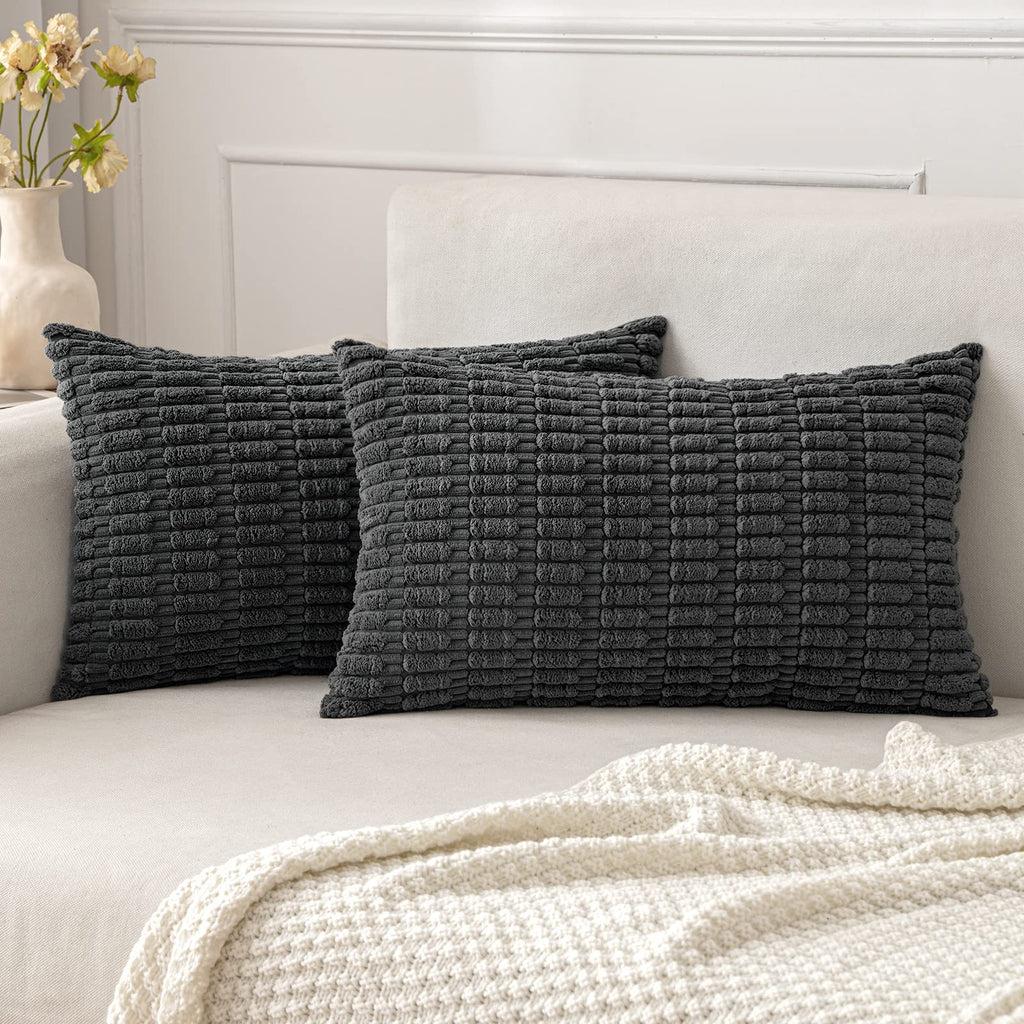MIULEE Lumbar Corduroy Decorative Throw Pillow Covers 12x20 Dark Grey