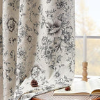 jinchan Blackout Floral Curtains for Living Room Bedroom Linen Blend Curtain Farmhouse Black Printed with Lined Back Tab Rod Pocket Drapes Window Treatments 2 Panels 102 Inch