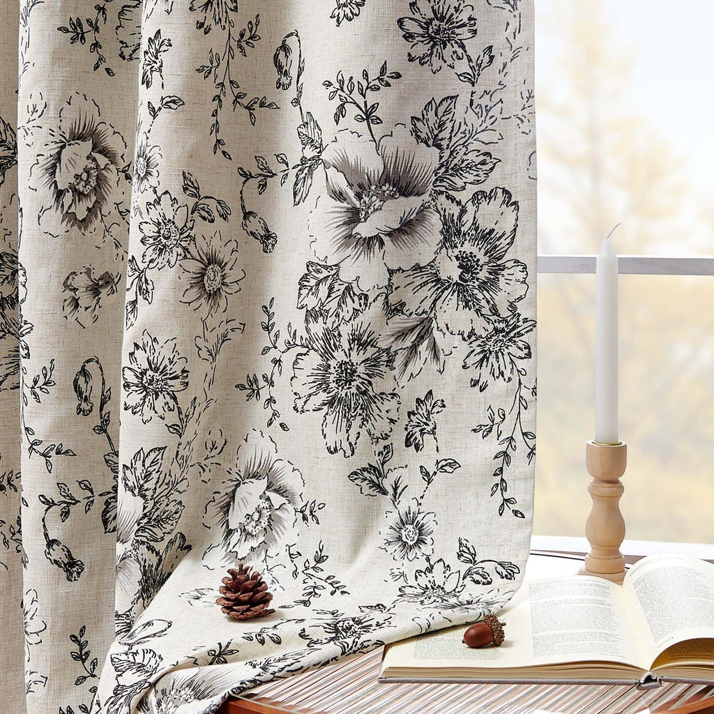 jinchan Floral Linen Blackout Curtains for Bedroom 96 Inches Long