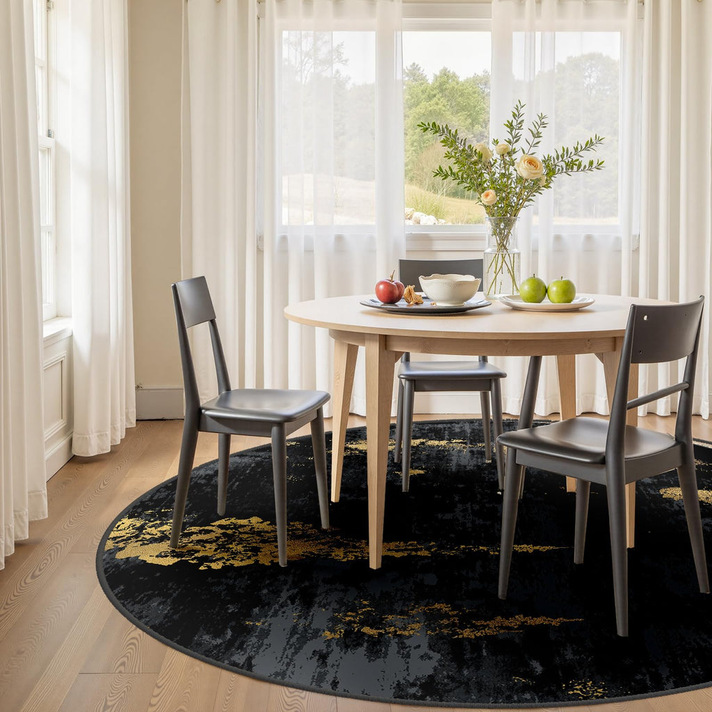 RELEANY Washable Round 6ft Area Rug for Living Room Black Gold