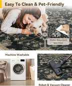 RELEANY Area Rugs Round 6ft Washable Non-Slip, Floral Vintage Distress Print Pattern Medallion Carpet for Living Room Bedroom Dining Room, Vintage Black Brown Neutral