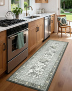 GarveeHome Sage Green 2.5 x 8 Washable Kitchen Runner Rugs Non Slip Provence Vintage Boho Cottage Long Rug for Hallways Bedroom Entryway Bathroom Mat with Rubber Back