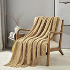 BOURINA Mustard Throw Blanket 50 x70 Inch Jacquard Throw Knitted Blanket
