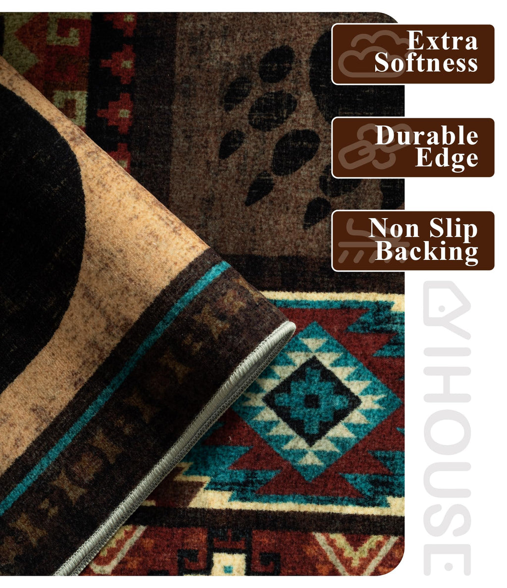 YIHOUSE Rustic Cabin Area Rug 8x10,Machine Washable Lodge Bear Rug,Non-Slip Low Pile Print Pattern Southwestern Rug for Living Room Bedroom
