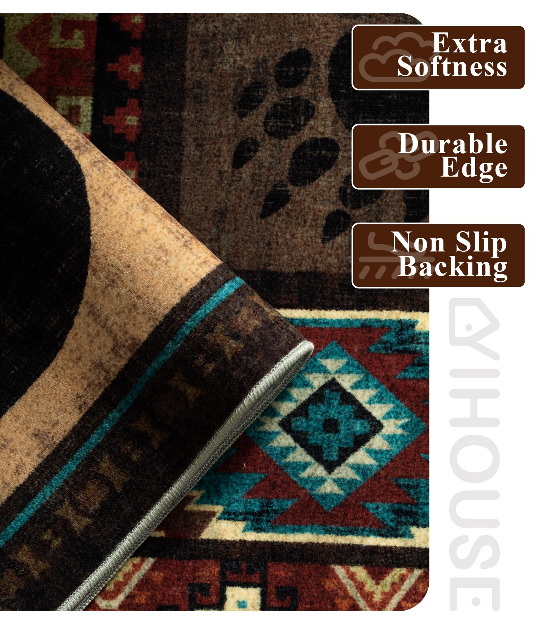 Rustic Cabin Hallway Runner Rug 2'8"x8' - Bear Washable Rug, Non-Slip Low Pile Soft Farmhouse Carpet, Southwestern Wildlife Print Floor Runner Rugs for Kitchen, Entryway, Laundry, Bedroom