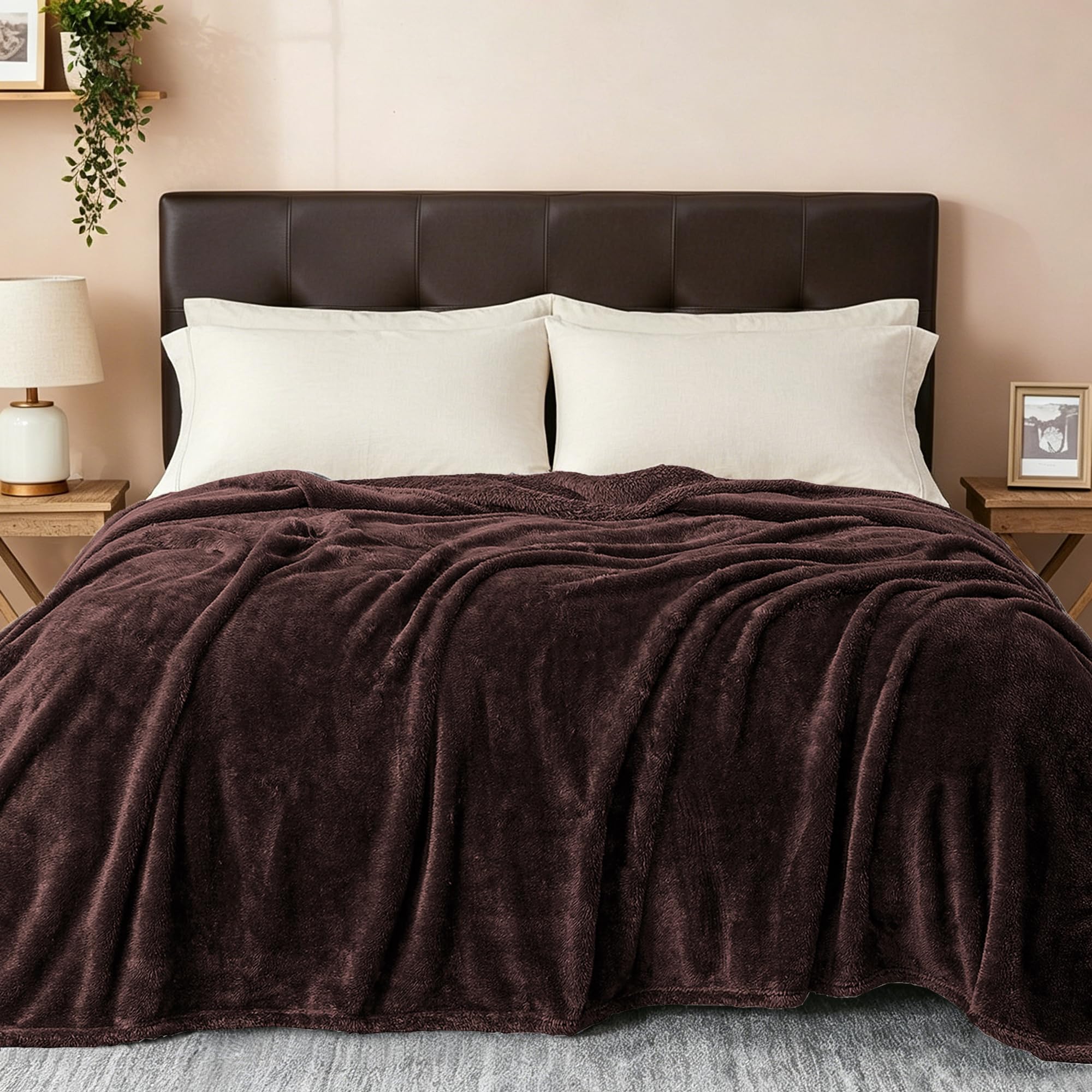 Exclusivo Mezcla Fuzzy Plush Fleece Bed Blanket Twin XL Size, Coffee