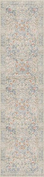 Hazo Haus Washable Beige Blue 2x10 Runner Rug for Hallway Kitchen Mudroom, Non-Slip Stain Resistant Extra Long Floor Mat 10 ft - Vintage Floral Aethestic Decor