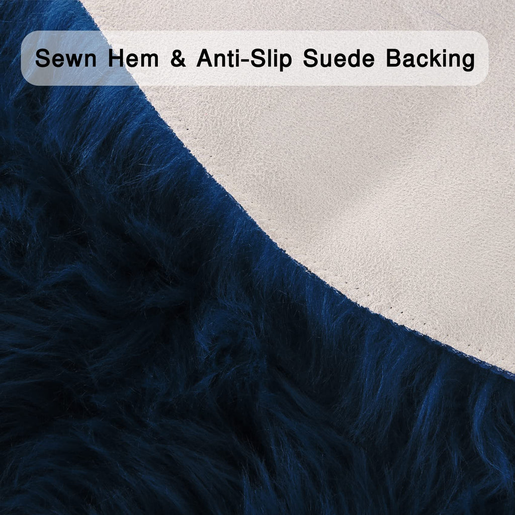 duduta Navy Blue Faux Sheepskin Fur Rug 3x5 ft, Fluffy Carpet Rug