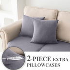 Couch Cushion Covers for Sectional Sofa L Shape Washable Separate Seat Chaise Couch Cover Stretch Sofa Slipcovers with 2 Pcs Pillowcases(3 Seater + 1 Chaise, Light Grey)