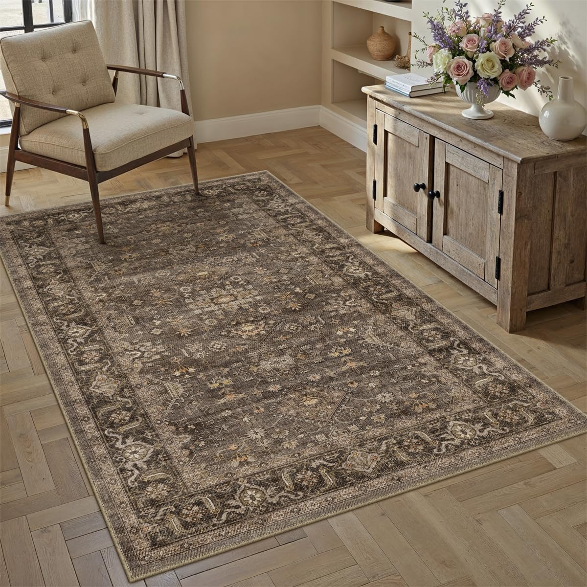 WondRg 3x5 Dark Brown Vintage Area Rug