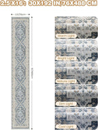 Washable Runner Rug 2.5x16, Non-Slip Long Kitchen Mats for Floor, Vintage Rug for Entryway, Soft Hallway Runner for Dining Room, Bedroom, Living Room(Blue/Beige,2.5'x16')