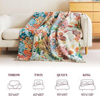 MSGKV Boho Throw Blanket for Couch 100% Cotton Floral Blanket 50"x60" Sofa Bed Chair Blanket All Seasons Farmhouse Muslin Spring Breathable Lightweight Blankets Home Decor