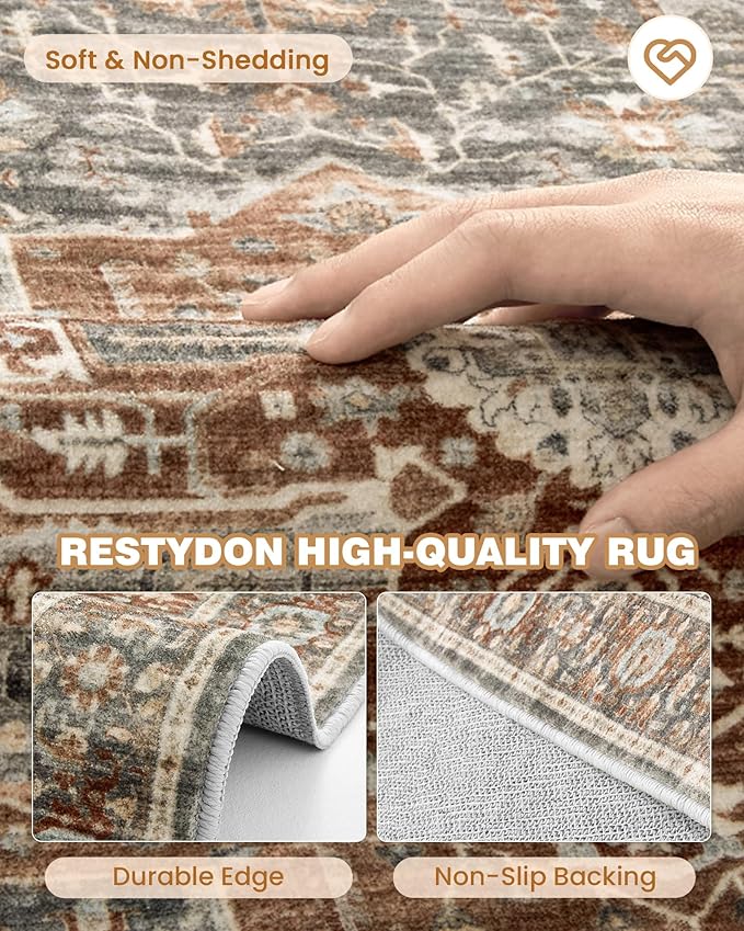 Restydon Runner Rug 2x8 Runners for Hallways Washable Rugs, Grey/Brown/Tan