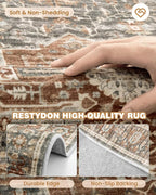 Restydon Runner Rug 2x8 Runners for Hallways Washable Rugs, Grey/Brown/Tan