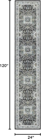 Madane Hallway Washable Runner Rug 2x10, Vintage Kitchen Rugs Soft Entryway Rug Runner Non Slip Indoor Floor Carpet for Bathroom Living Room Bedroom, Grey Green/Black Olive