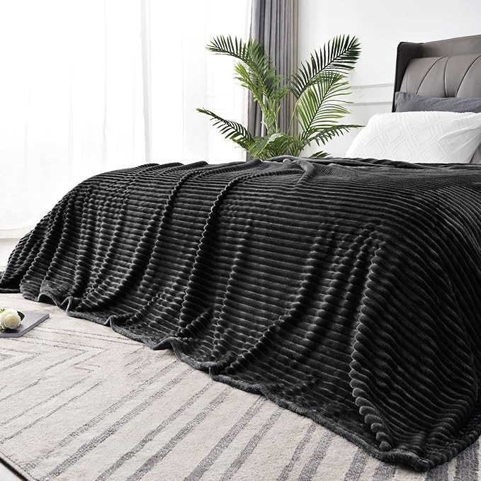 BEDELITE 3D Ribbed Jacquard Black Full Size Blankes for Bed, 84x90 Inch