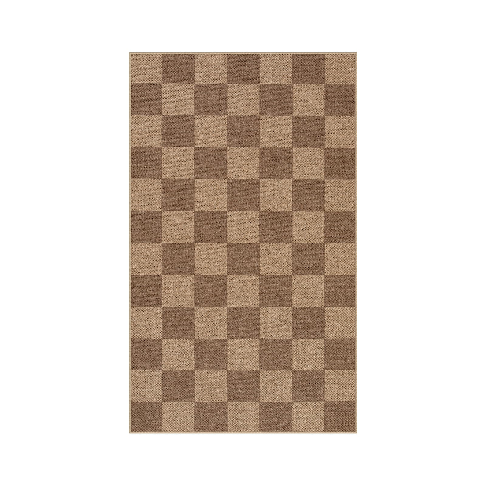 Lahome Checkered Easy Jute 3x5 Outdoor Rug, Washable Rugs for Entryway