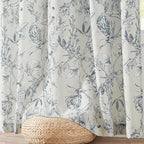 jinchan Floral Curtains 90 Inch Length Blue Flower Linen Farmhouse Curtain for Living Room French Country Vintage Curtain Rod Pocket Curtains Set 2 Panels Blue Floral Printed