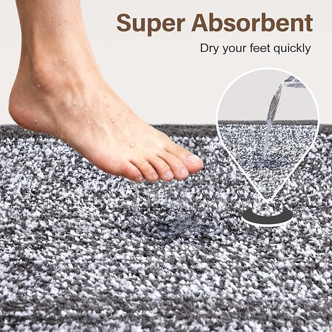 Bathroom Rugs 24x17 Non Slip Washable, Grey Bath Mat for Bathroom Floor Tub, Soft Absorbent Quick Dry Mats for Shower, Bathtub,Home Decor
