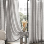 Linen Blend Grey Curtains for Living Room Back Tab Modern Farmhouse Semi Sheer Light Gray Curtains 96 inches Long 2 Panels Set Muted Neutral Cotton Texture Window Curtain for Dining Room Bedroom
