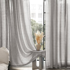 Linen Blend Grey Curtains for Living Room Back Tab Modern Farmhouse Semi Sheer Light Gray Curtains 108 inches Long 2 Panels Set Muted Neutral Cotton Texture Window Curtain for Dining Room Bedroom