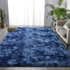 Deerhoo Large Shag Area Rugs 6 x 9, Tie-Dyed Plush Fuzzy Rugs, Navy Blue