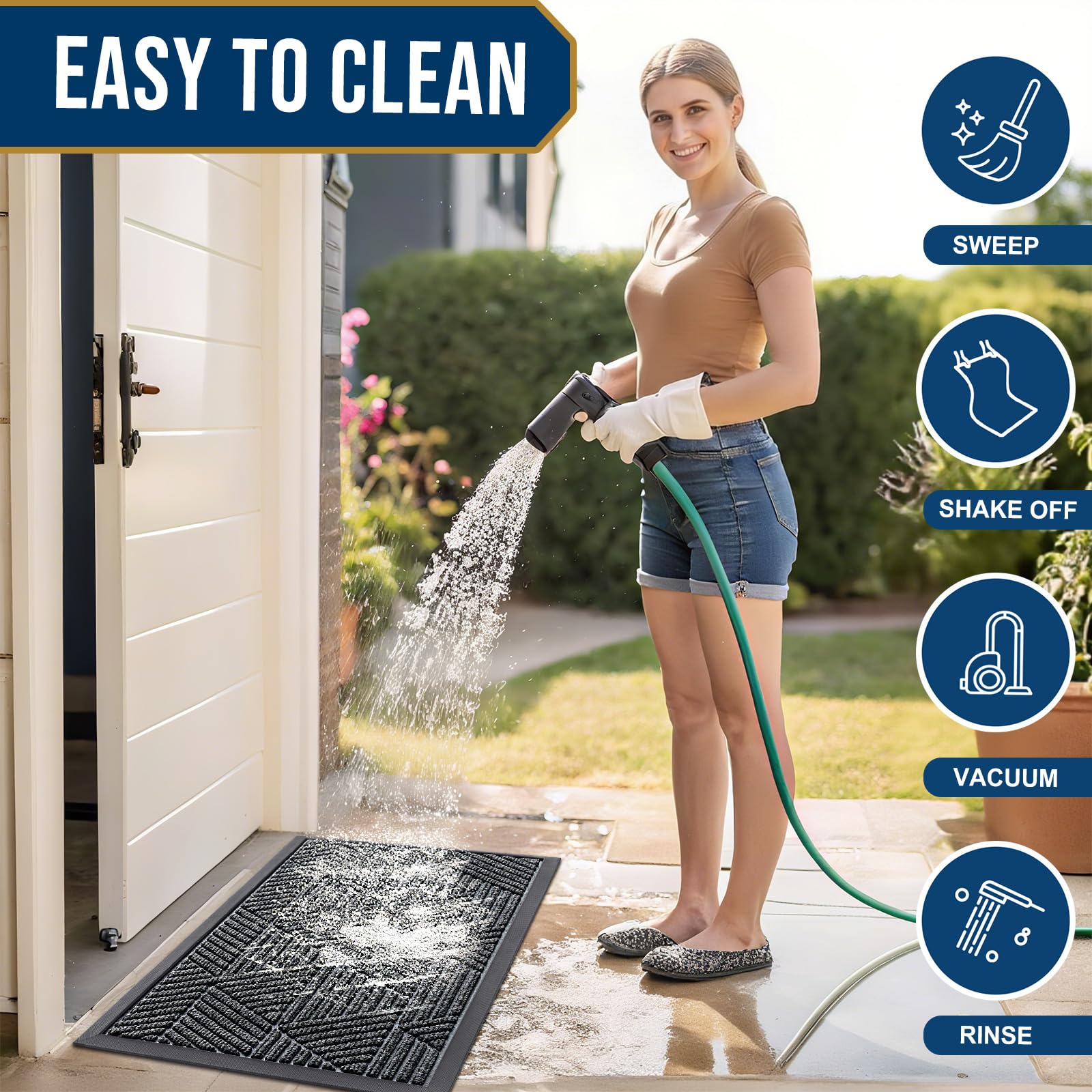 Smiry Front Door Mat Outside Entrance, Low Profile Rubber Doormat, 59x20