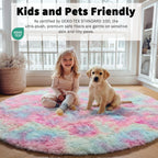 ONASAR Rainbow Round Area Rug 4ft, Soft Bedroom Circle Rugs Mats for Kids Girls Teen Room, Kawaii Fluffy Plush Shaggy Carpet for Baby Nursery Living Room Playroom Home Decor Princess Castle