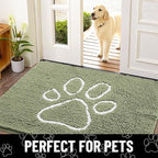 Smiry Dog Door Mat for Muddy Paws, Absorbent Dirt Trapper Non Slip Quick Dry Washable Chenille Mat for Mud Dogs, Entry Rug for Indoor and Outdoor (70x24 Inches, Sage Green and White)
