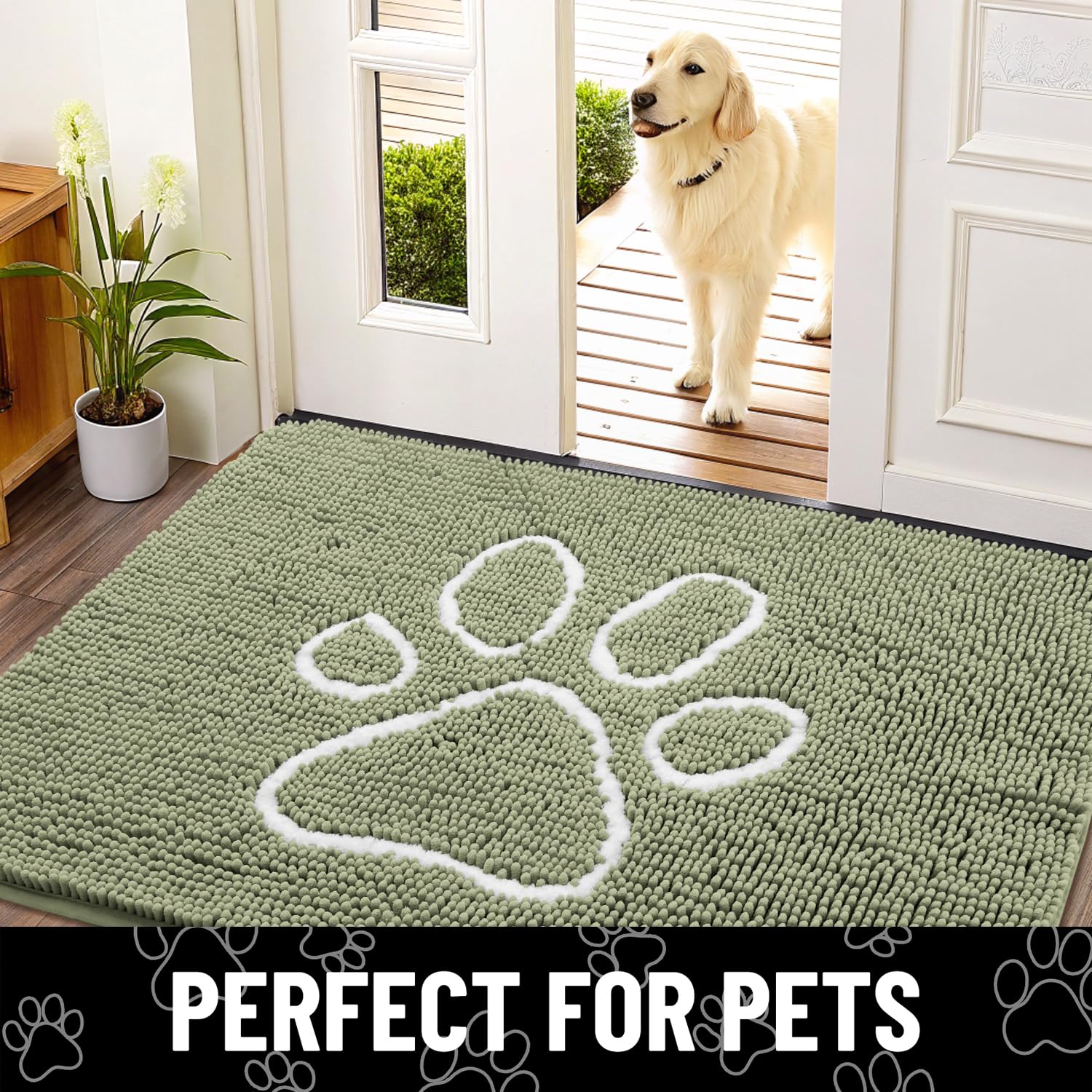 Smiry Dog Door Mat for Muddy Paws, Absorbent Non Slip Dirt Trapper, 24x16