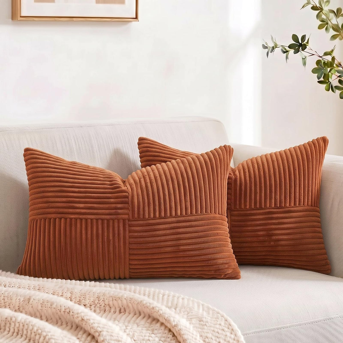 Fancy Homi 2 Packs Teal Lumbar Decorative Throw Pillow Covers 14x24 Inch for Living Room Couch Bed Sofa, Rustic Farmhouse Boho Home Decor, Soft Striped Corduroy Rectangle Accent Cushion Case 35x60 cm