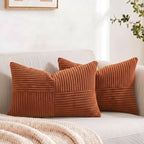 Fancy Homi 2 Packs Burnt Orange Lumbar Decorative Throw Pillow Covers 12x20 Inch for Living Room Couch Bed Sofa, Farmhouse Boho Home Decor, Soft Striped Corduroy Rectangle Accent Cushion Case 30x50 cm