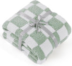 Bedsure GentleSoft Checkered Twin Blanket for Couch - Super Soft Cozy & Warm Knit Throw Blanket, Breathable, Lightweight & Fluffy Plaid Blanket for Bed, Sofa, Gifts for Women Men, Green, 60x80 Inches