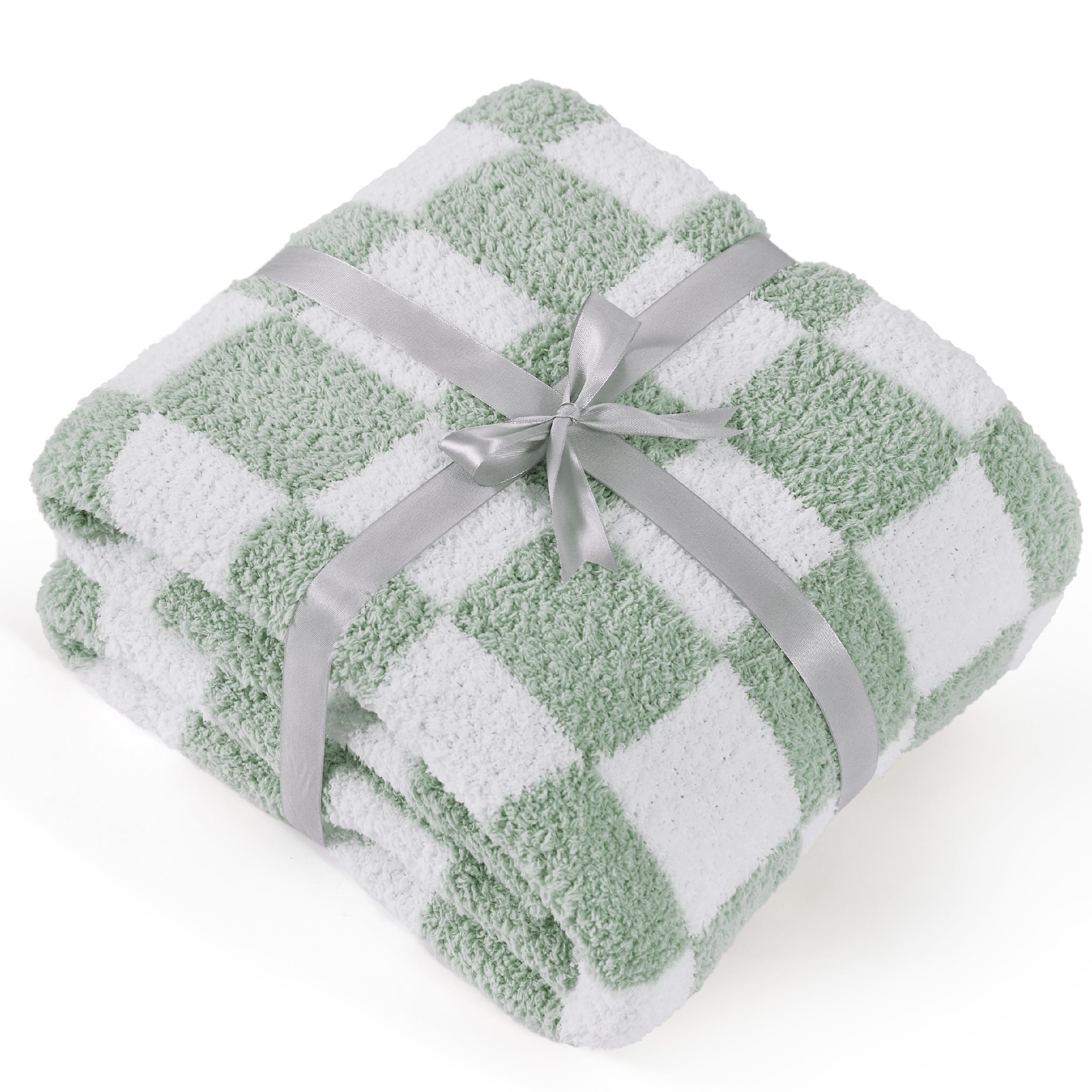Bedsure GentleSoft Checkered Throw Blanket for Couch - Super Soft Cozy Fluffy Green Blanket, Lightweight Warm Knit All Season Blanket for Bed Sofa, Birthday, for Women, 50x60 Inches