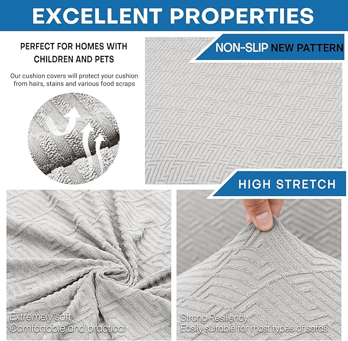 XINEAGE 2026 New 4 Pieces Couch Covers for 3 Cushion Couch Super Stretch Thick Soft Sofa Cover Anti Slip Sofa Slipcover Dogs Cats Furniture Protector (Silver Grey, 71"-91")