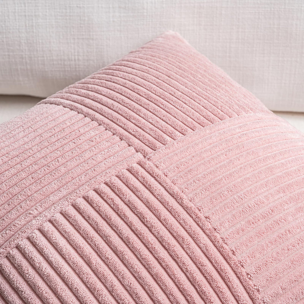 Fancy Homi 2 Packs Blush Pink Decorative Throw Pillow Covers 18x18 Inch for Living Room Couch Bed, Rustic Farmhouse Boho Home Decor, Soft Corss Corduroy Patchwork Textured Square Cushion Case 45x45 cm