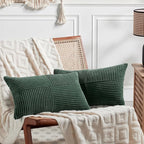 Fancy Homi Set of 2 Dark Green Lumbar Decorative Throw Pillow Covers 16x32 Inch for Living Room Couch Bed, Boho Farmhouse Forest Green Home Decor, Soft Corduroy Corss Patchwork Cushion Case