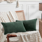 Fancy Homi 2 Packs Teal Lumbar Decorative Throw Pillow Covers 14x24 Inch for Living Room Couch Bed Sofa, Rustic Farmhouse Boho Home Decor, Soft Striped Corduroy Rectangle Accent Cushion Case 35x60 cm