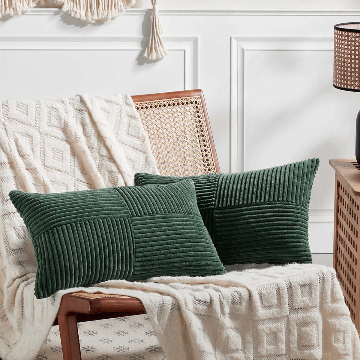 Fancy Homi 2 Packs Teal Lumbar Decorative Throw Pillow Covers 20x28 Inch for Living Room Couch Bed Sofa, Rustic Farmhouse Boho Home Decor, Soft Striped Corduroy Rectangle Accent Cushion Case 50x70 cm