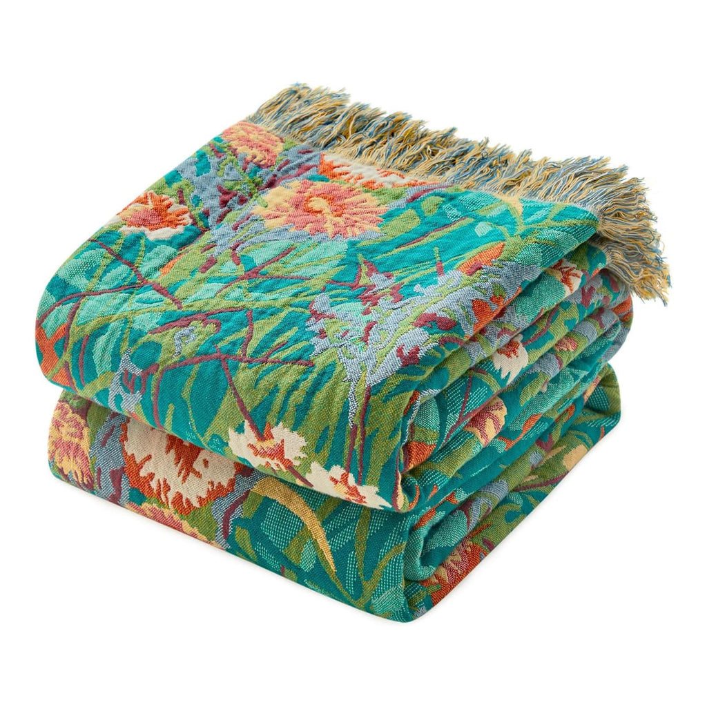 MSGKV Boho Throw Blanket 60"x80" 100% Cotton Floral Blanket for Couch Sofa